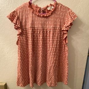 Loft- Flutter Sleeve Pink & White Top